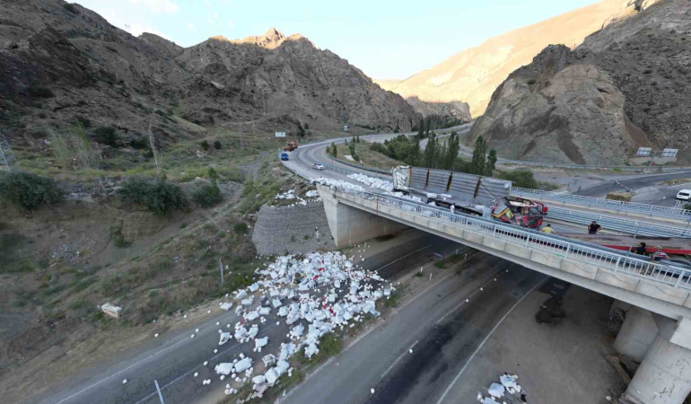 Freni̇ Boşalan Tır Devri̇ldi̇: 1 Ölü