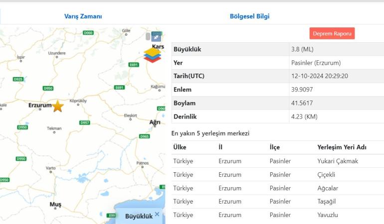 Erzurum 3,8 İle Sallandı