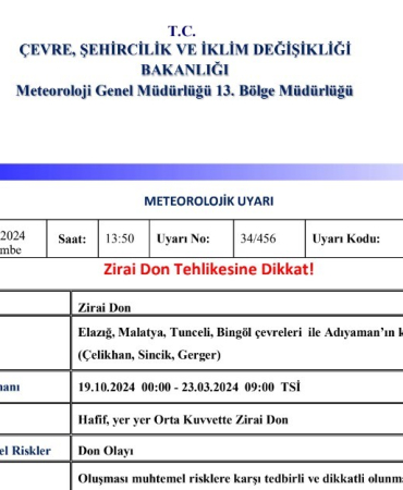 Meteoroloji̇den Zi̇rai̇ Don Uyarısı