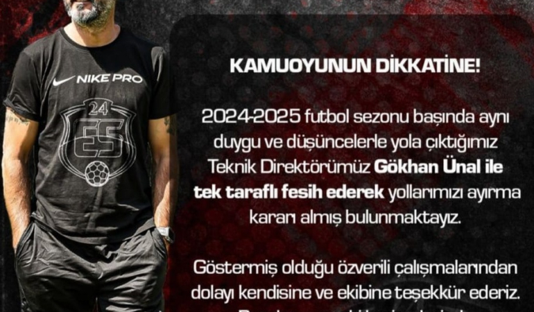 24 Erzincansporda Teknik Direktör Gökhan Ünal ile yollar ayrıldı