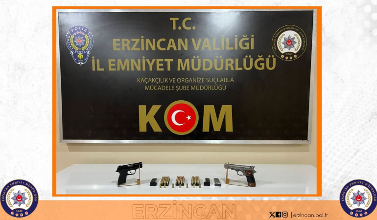 Erzincan’da 2 adet ruhsatsız tabanca ele geçirildi