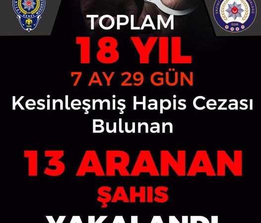 Erzincan’da 13 şahıs yakalandı